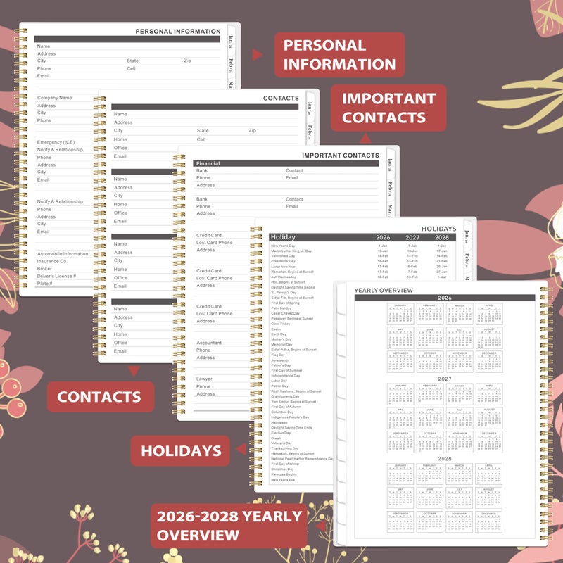 Indeme 2026-2027 Monthly Planner - 2 Year Monthly Planner/Calendar 2026-2027, Jan 2026 - Dec 2027, 11"" x 9"", 24 Months, Tabs, Back Pocket, Holidays, Twin-Wire Binding, Note Pages - Image 5